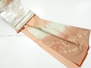 リサイクル　金彩萩に桜・松皮菱模様刺繍訪問着　袋帯セット